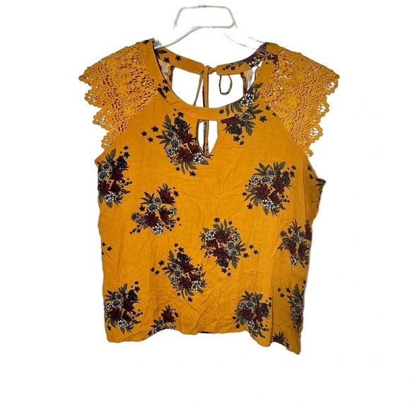 Moda‎ USA size Large  color  mustard with flowers - Picture 1 of 6